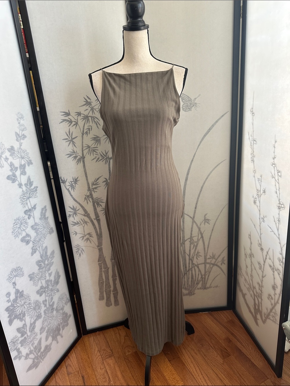 Zara Ribbed Maxi Dress - Taupe Brown